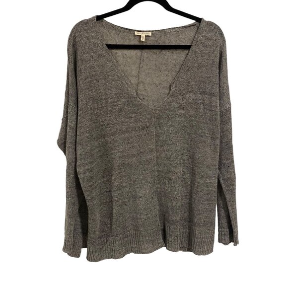 Eileen Fisher 100% Linen Gray V-Neck Sweater Size M - Picture 1 of 9